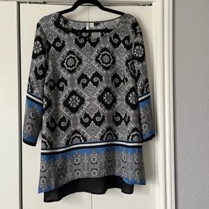 Cato Paisley Print Tunic Dress‎ 3/4 Sleeve Casual Black Blue 14/16W